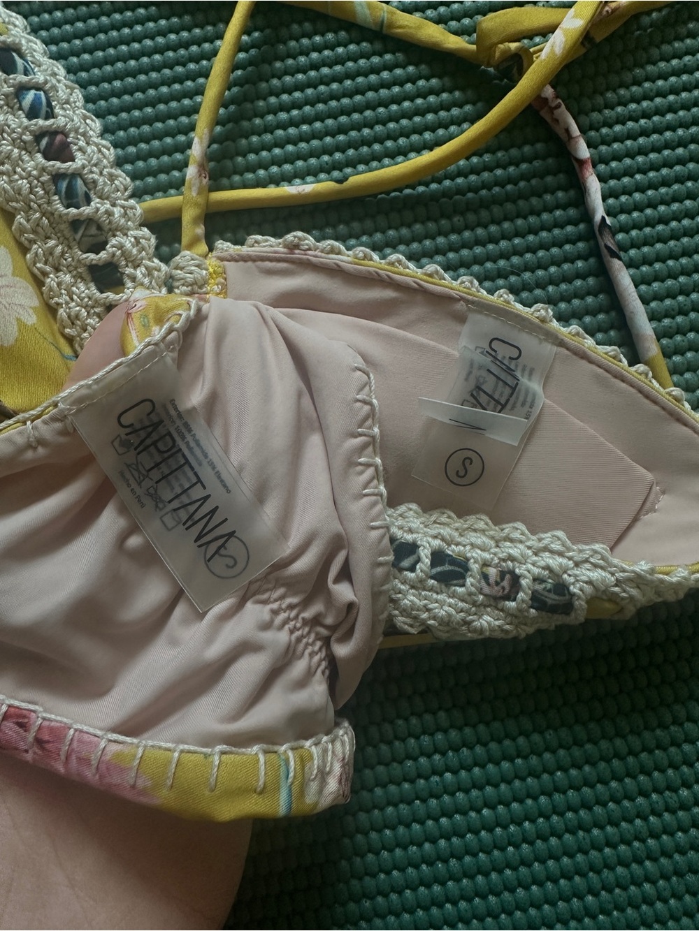 Capittana Yellow Floral Crochet-Trim Triangle Bikini set size Small - Picture 5 of 5